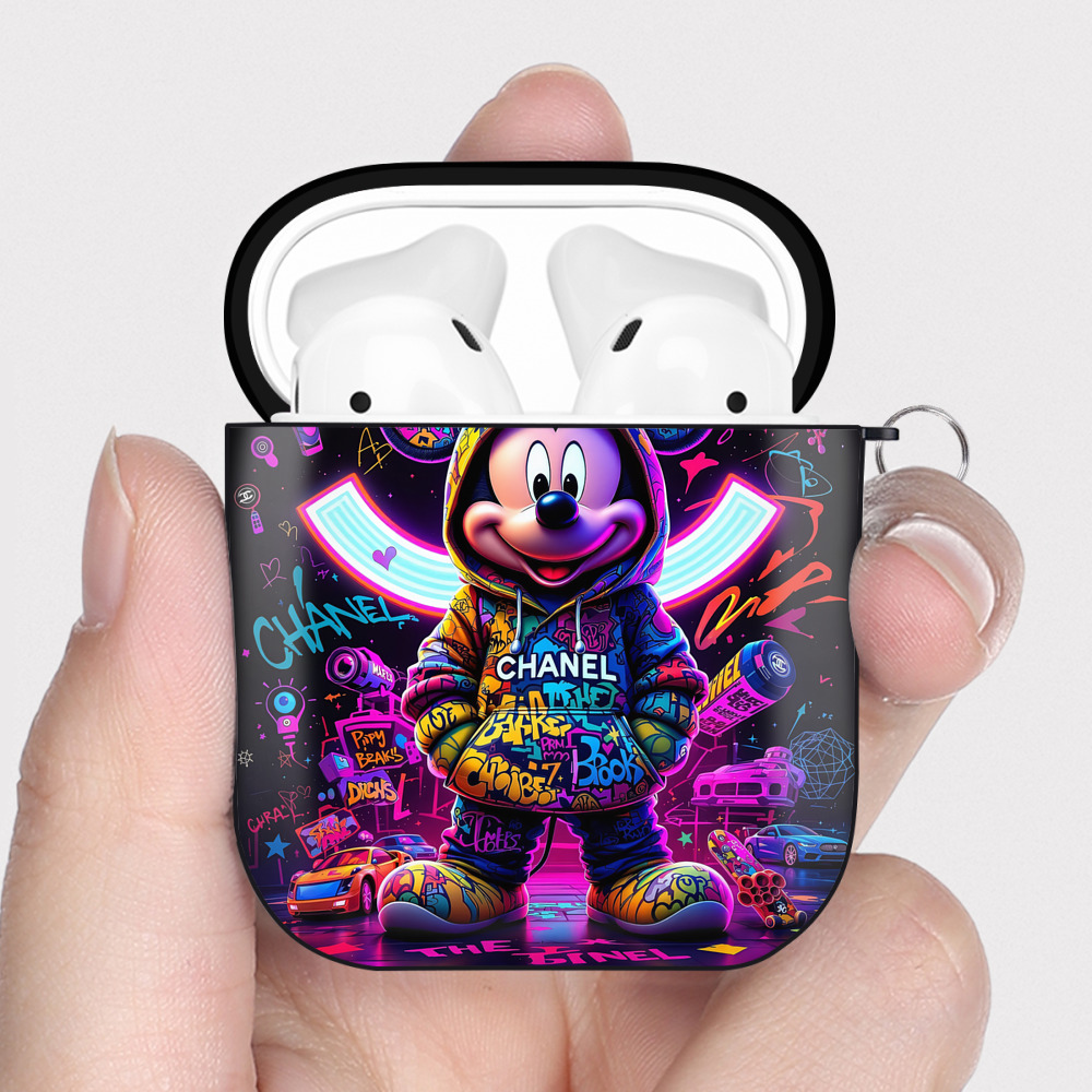 ミッキーマウス Mickey Mouse AirPods 第2世代保護ケース ハードシェル ブラック 耐衝撃・防指紋・カラビナ付き