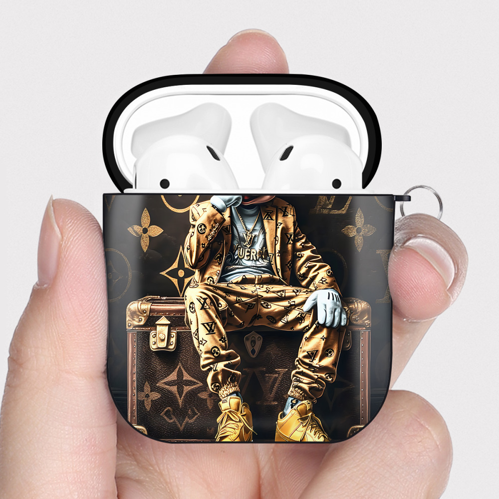 （画像用） ミッキーマウス Mickey Mouse AirPods 第2世代保護ケース ハードシェル ブラック 耐衝撃・防指紋・カラビナ付き