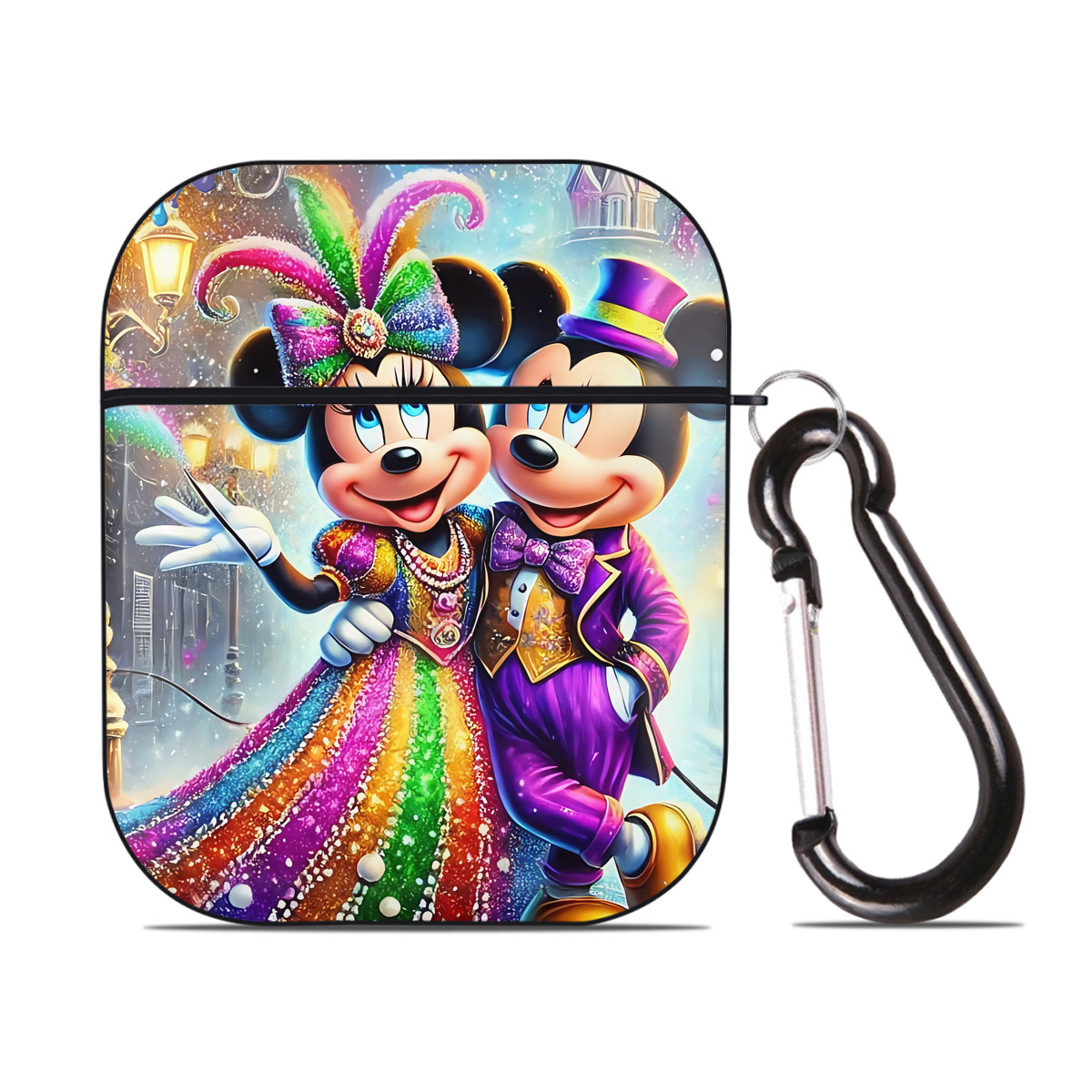 （画像用） ミッキーマウス Mickey Mouse AirPods 第2世代保護ケース ハードシェル ブラック 耐衝撃・防指紋・カラビナ付き