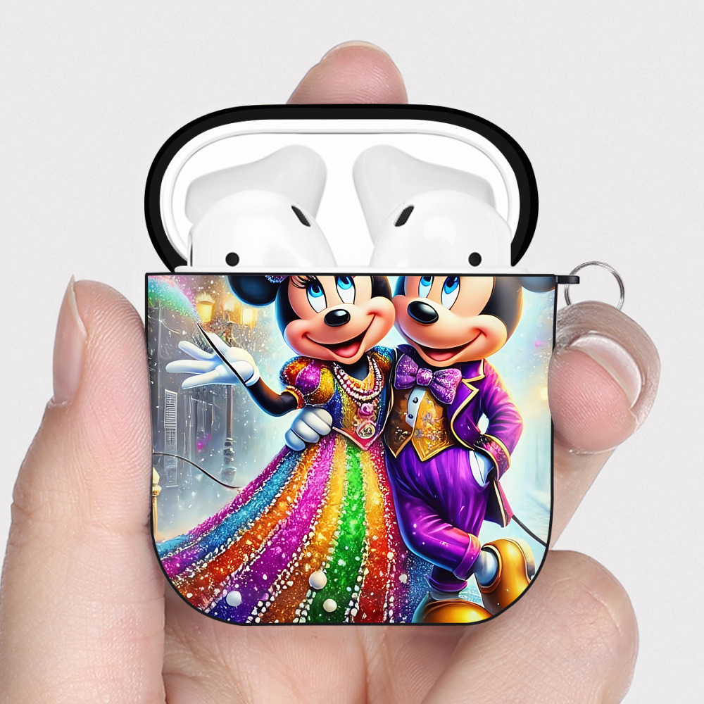（画像用） ミッキーマウス Mickey Mouse AirPods 第2世代保護ケース ハードシェル ブラック 耐衝撃・防指紋・カラビナ付き