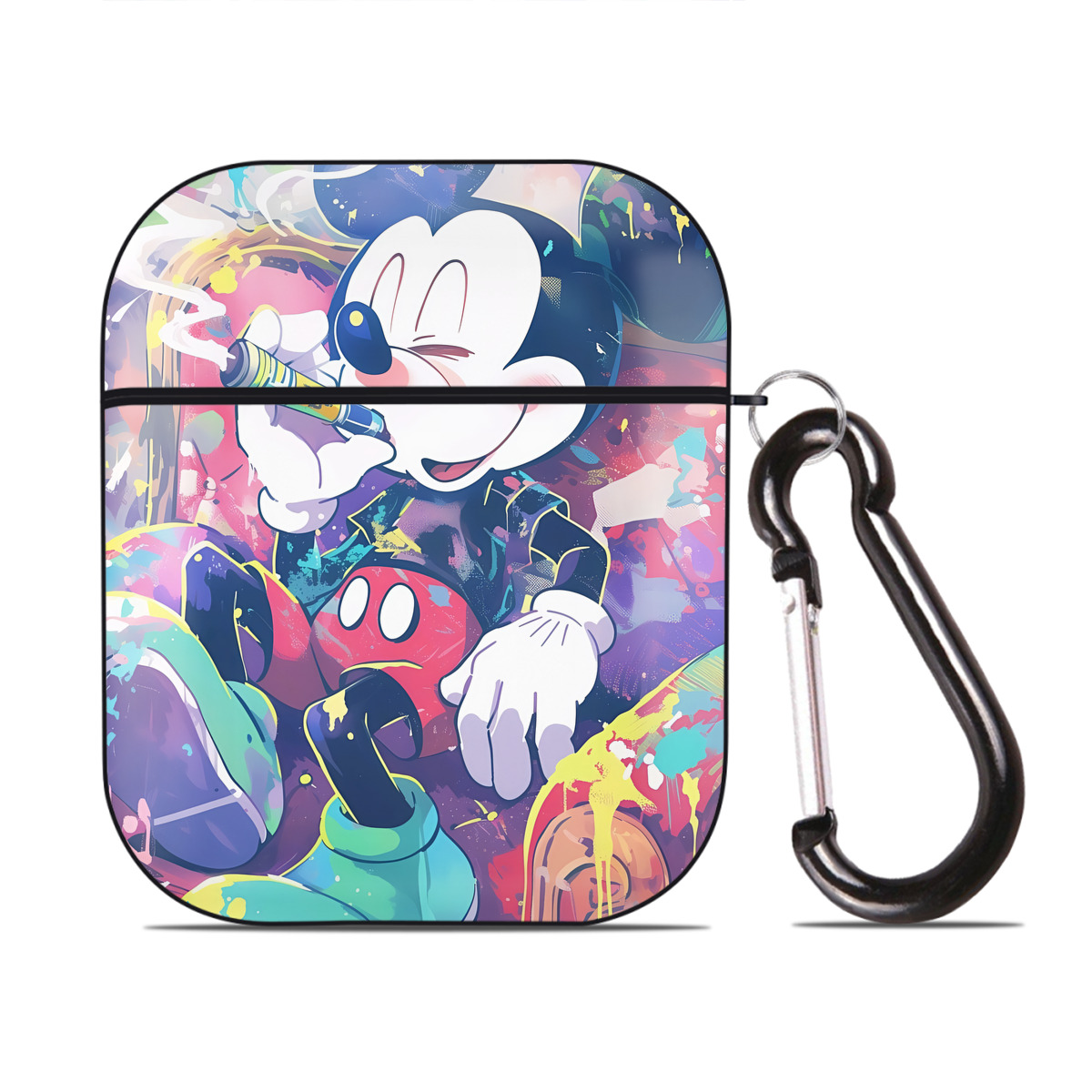（画像用） ミッキーマウス Mickey Mouse AirPods 第2世代保護ケース ハードシェル ブラック 耐衝撃・防指紋・カラビナ付き