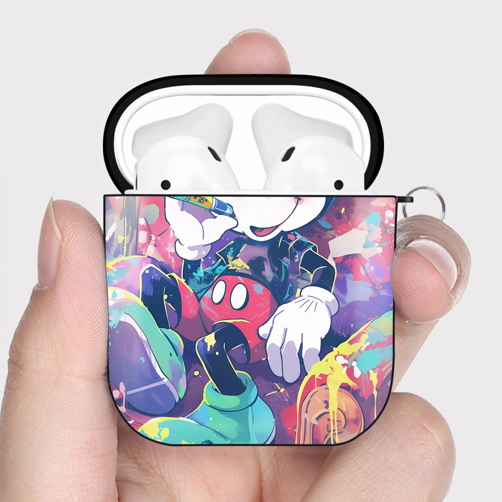 （画像用） ミッキーマウス Mickey Mouse AirPods 第2世代保護ケース ハードシェル ブラック 耐衝撃・防指紋・カラビナ付き