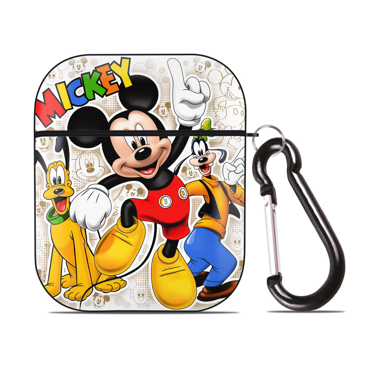 （画像用） ミッキーマウス Mickey Mouse AirPods 第2世代保護ケース ハードシェル ブラック 耐衝撃・防指紋・カラビナ付き