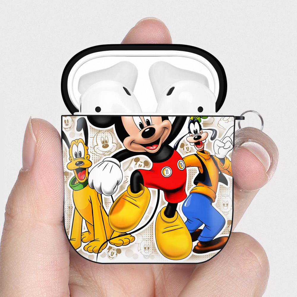 （画像用） ミッキーマウス Mickey Mouse AirPods 第2世代保護ケース ハードシェル ブラック 耐衝撃・防指紋・カラビナ付き