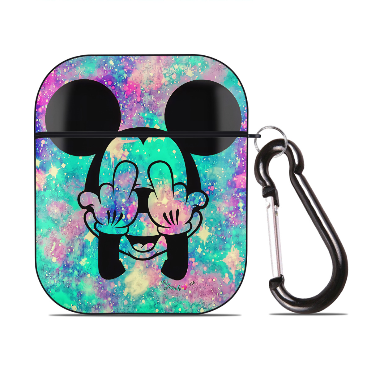 （画像用） ミッキーマウス Mickey Mouse AirPods 第2世代保護ケース ハードシェル ブラック 耐衝撃・防指紋・カラビナ付き