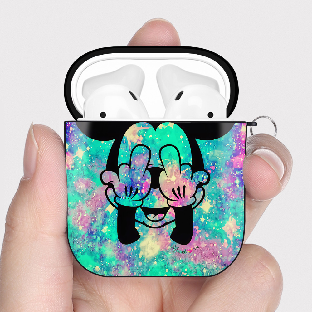 （画像用） ミッキーマウス Mickey Mouse AirPods 第2世代保護ケース ハードシェル ブラック 耐衝撃・防指紋・カラビナ付き
