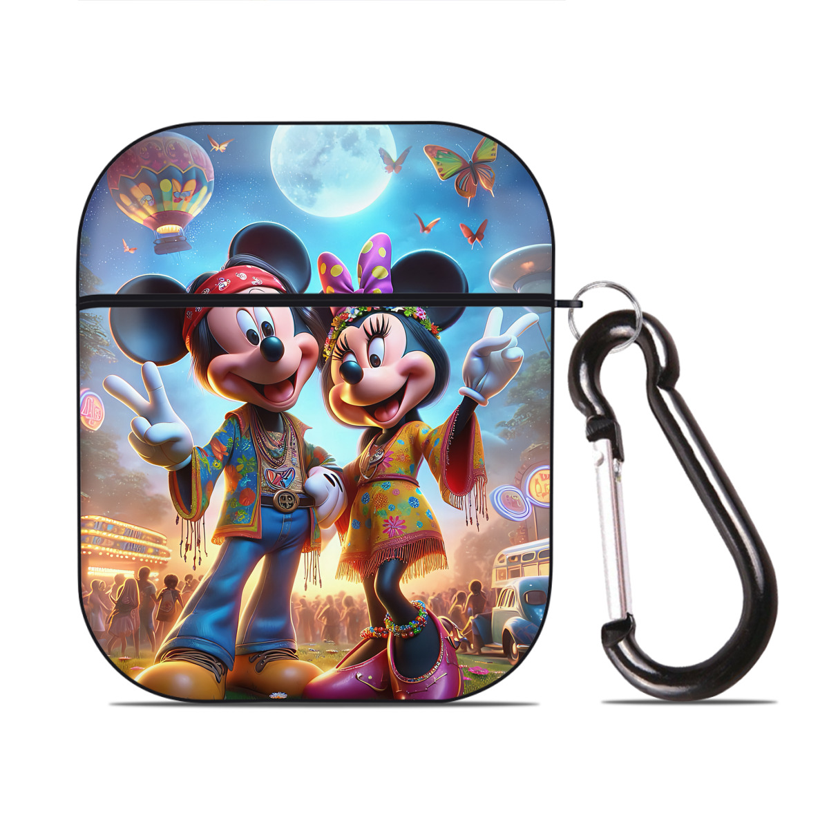 （画像用） ミッキーマウス Mickey Mouse AirPods 第2世代保護ケース ハードシェル ブラック 耐衝撃・防指紋・カラビナ付き
