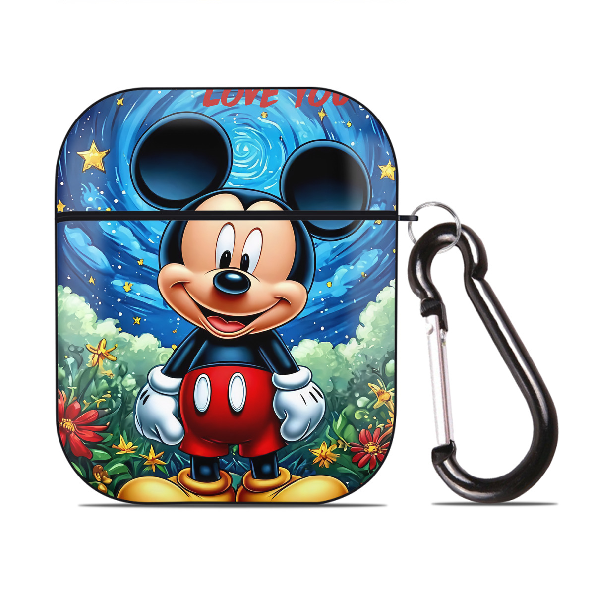 （画像用） ミッキーマウス Mickey Mouse AirPods 第2世代保護ケース ハードシェル ブラック 耐衝撃・防指紋・カラビナ付き
