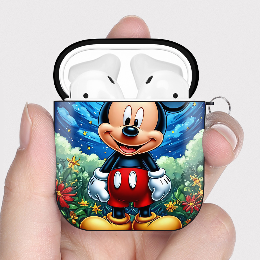ミッキーマウス Mickey Mouse AirPods 第2世代保護ケース ハードシェル ブラック 耐衝撃・防指紋・カラビナ付き