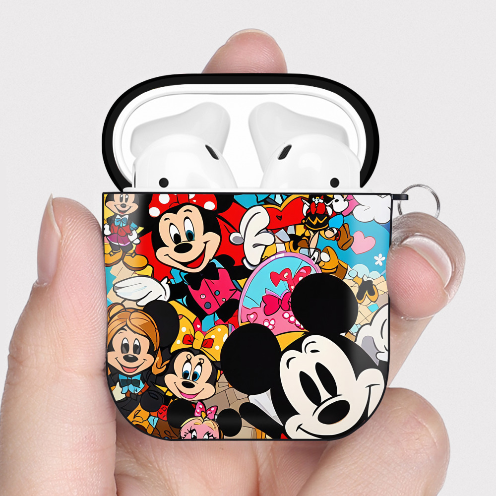（画像用） ミッキーマウス Mickey Mouse AirPods 第2世代保護ケース ハードシェル ブラック 耐衝撃・防指紋・カラビナ付き