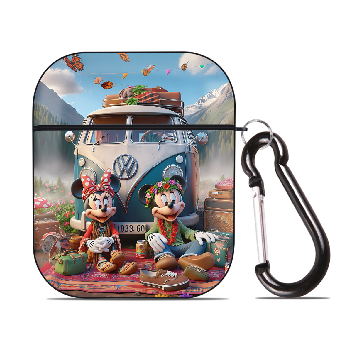 （画像用） ミッキーマウス Mickey Mouse AirPods 第2世代保護ケース ハードシェル ブラック 耐衝撃・防指紋・カラビナ付き