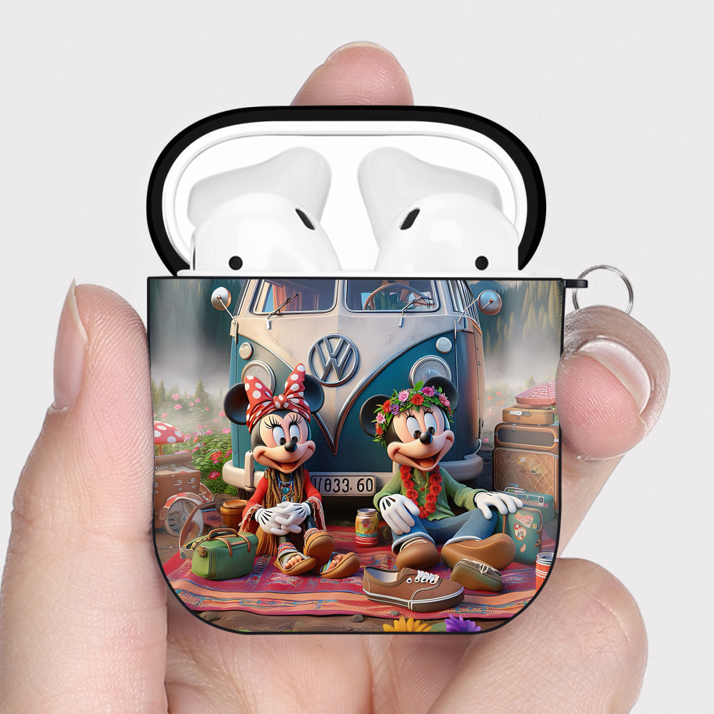 （画像用） ミッキーマウス Mickey Mouse AirPods 第2世代保護ケース ハードシェル ブラック 耐衝撃・防指紋・カラビナ付き
