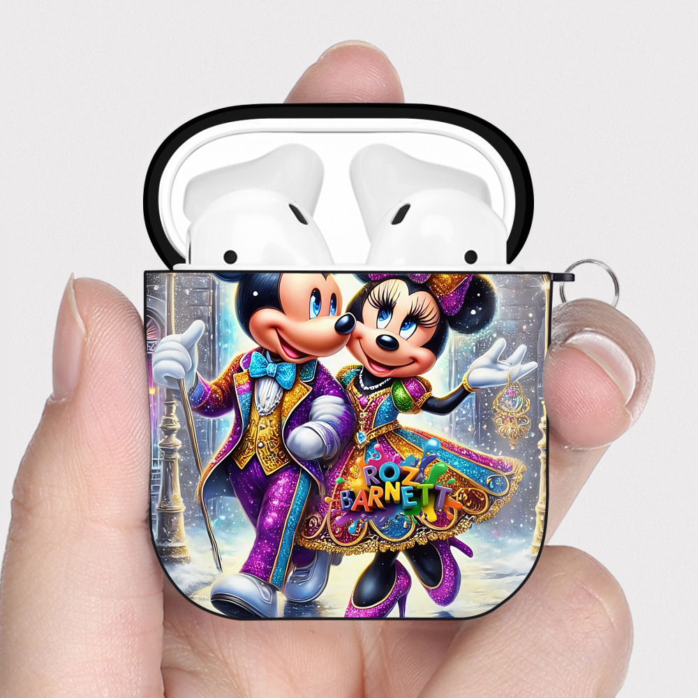 （画像用） ミッキーマウス Mickey Mouse AirPods 第2世代保護ケース ハードシェル ブラック 耐衝撃・防指紋・カラビナ付き