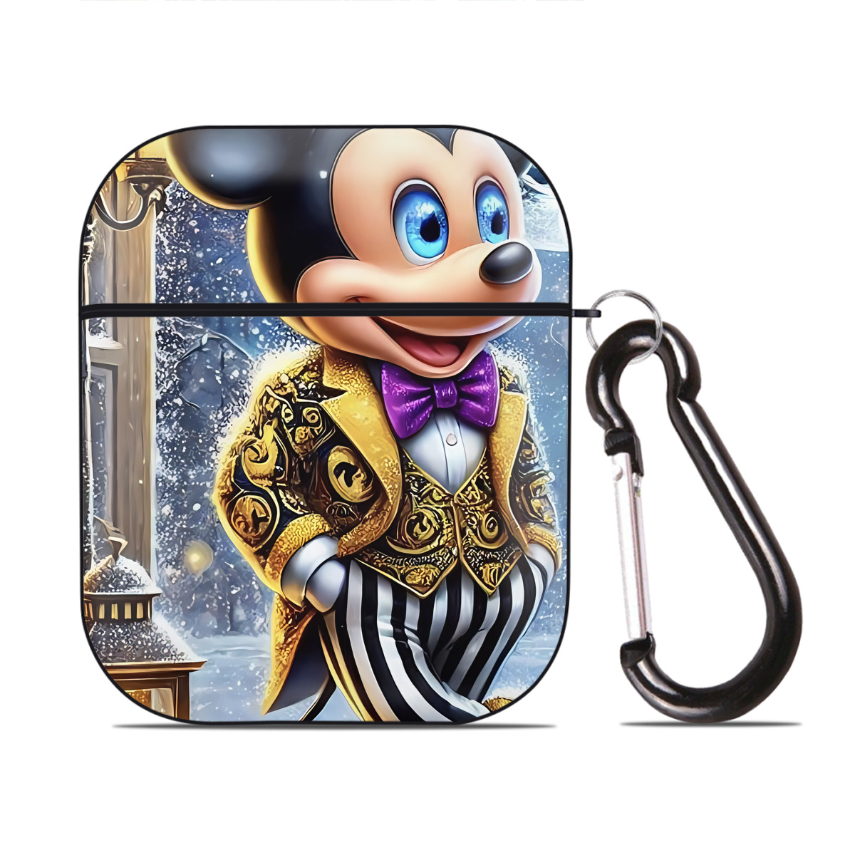 （画像用） ミッキーマウス Mickey Mouse AirPods 第2世代保護ケース ハードシェル ブラック 耐衝撃・防指紋・カラビナ付き