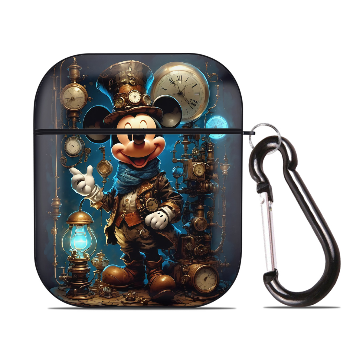 （画像用） ミッキーマウス Mickey Mouse AirPods 第2世代保護ケース ハードシェル ブラック 耐衝撃・防指紋・カラビナ付き
