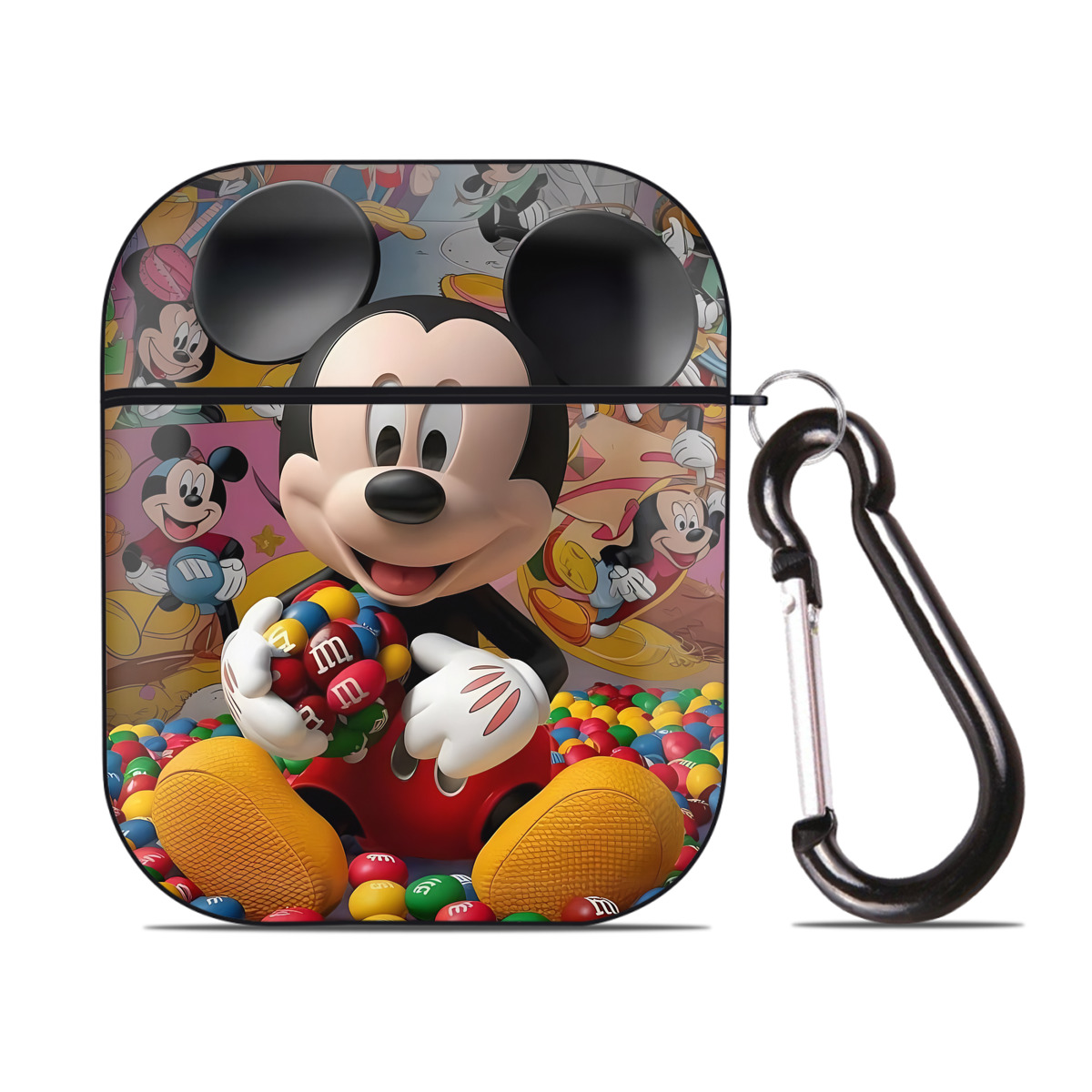 （画像用） ミッキーマウス Mickey Mouse AirPods 第2世代保護ケース ハードシェル ブラック 耐衝撃・防指紋・カラビナ付き