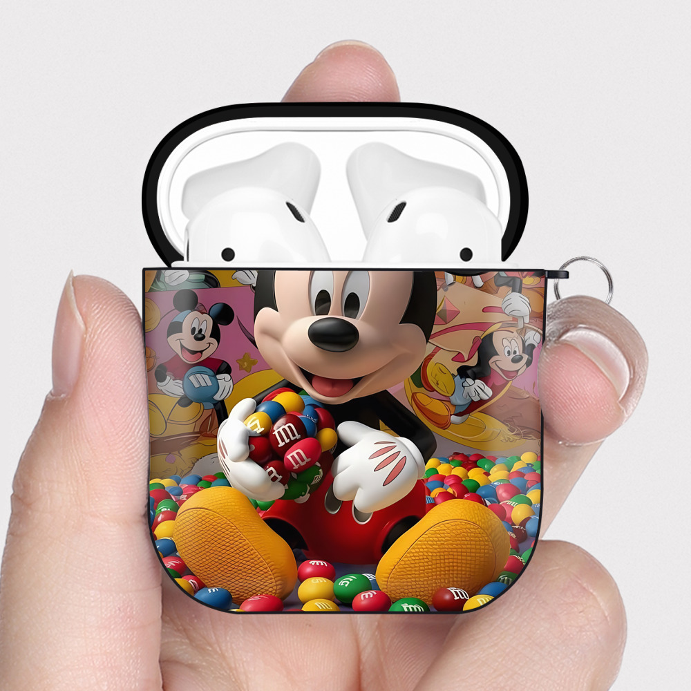 （画像用） ミッキーマウス Mickey Mouse AirPods 第2世代保護ケース ハードシェル ブラック 耐衝撃・防指紋・カラビナ付き