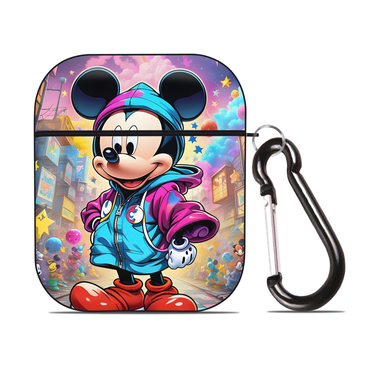 （画像用） ミッキーマウス Mickey Mouse AirPods 第2世代保護ケース ハードシェル ブラック 耐衝撃・防指紋・カラビナ付き