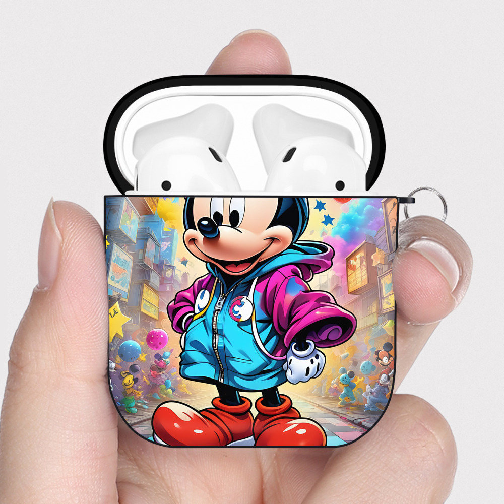 （画像用） ミッキーマウス Mickey Mouse AirPods 第2世代保護ケース ハードシェル ブラック 耐衝撃・防指紋・カラビナ付き