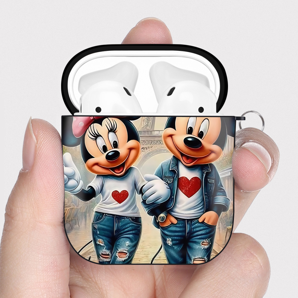（画像用） ミッキーマウス Mickey Mouse AirPods 第2世代保護ケース ハードシェル ブラック 耐衝撃・防指紋・カラビナ付き