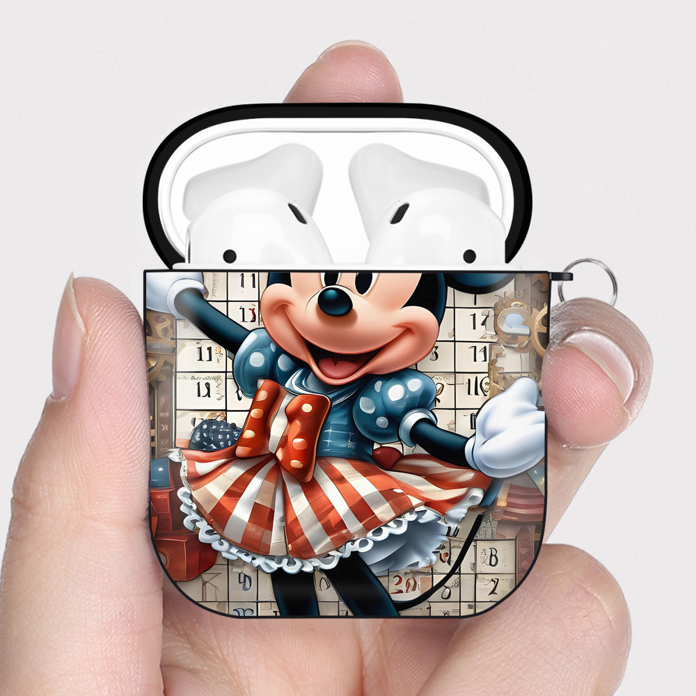 （画像用） ミッキーマウス Mickey Mouse AirPods 第2世代保護ケース ハードシェル ブラック 耐衝撃・防指紋・カラビナ付き