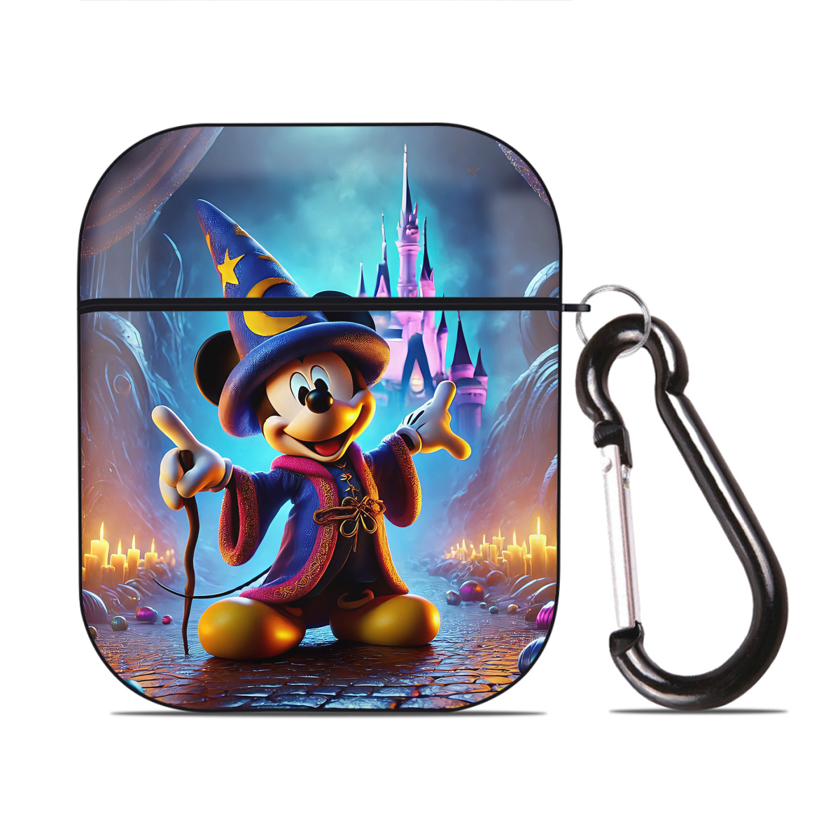 （画像用） ミッキーマウス Mickey Mouse AirPods 第2世代保護ケース ハードシェル ブラック 耐衝撃・防指紋・カラビナ付き