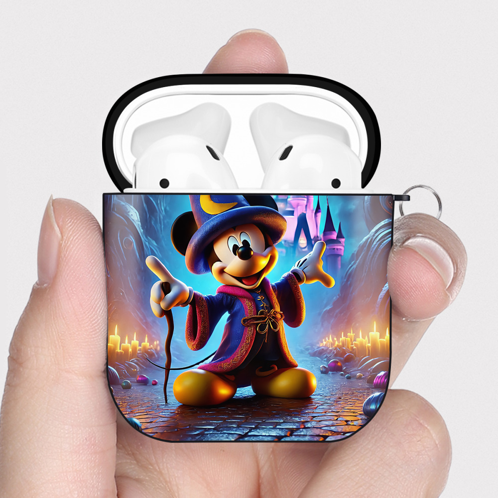 （画像用） ミッキーマウス Mickey Mouse AirPods 第2世代保護ケース ハードシェル ブラック 耐衝撃・防指紋・カラビナ付き