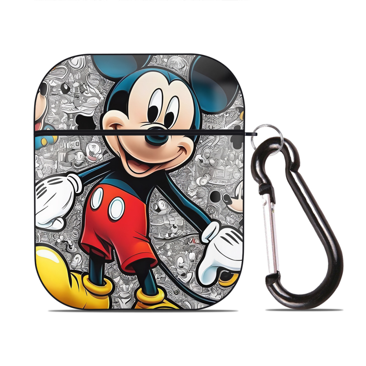 （画像用） ミッキーマウス Mickey Mouse AirPods 第2世代保護ケース ハードシェル ブラック 耐衝撃・防指紋・カラビナ付き