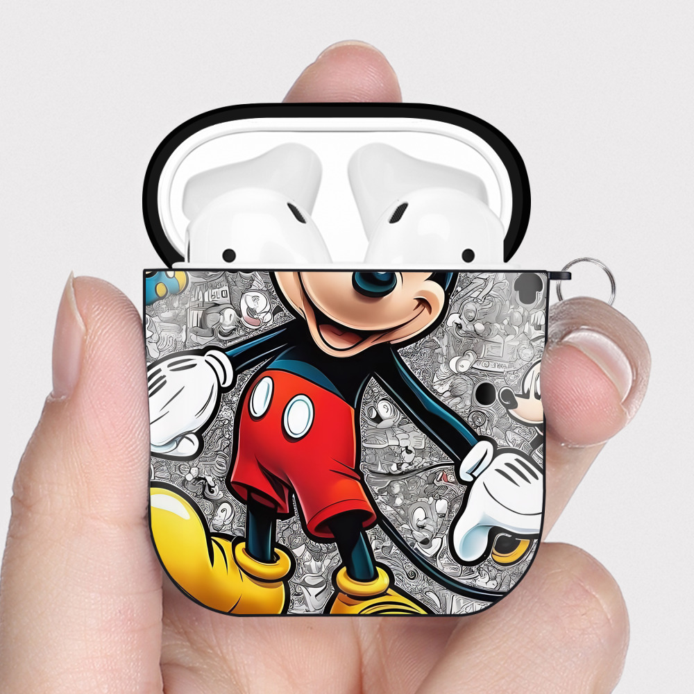 （画像用） ミッキーマウス Mickey Mouse AirPods 第2世代保護ケース ハードシェル ブラック 耐衝撃・防指紋・カラビナ付き