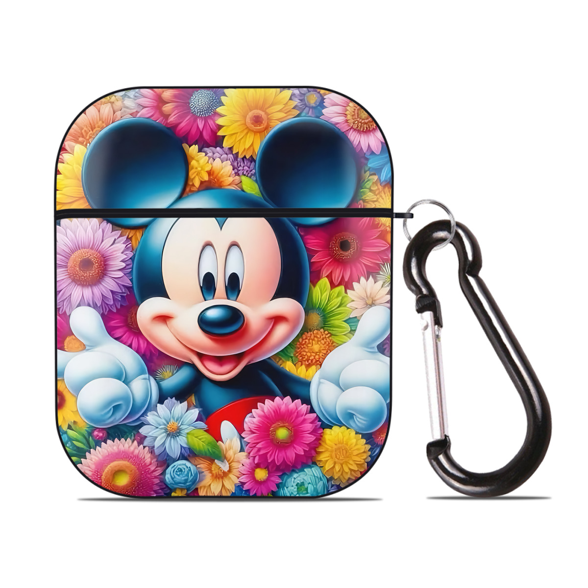 （画像用） ミッキーマウス Mickey Mouse AirPods 第2世代保護ケース ハードシェル ブラック 耐衝撃・防指紋・カラビナ付き