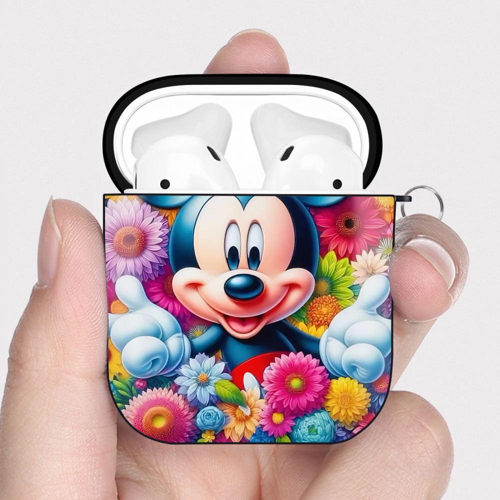 （画像用） ミッキーマウス Mickey Mouse AirPods 第2世代保護ケース ハードシェル ブラック 耐衝撃・防指紋・カラビナ付き