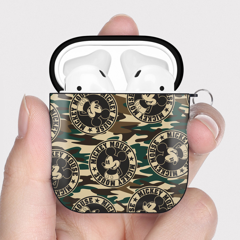 （画像用） ミッキーマウス Mickey Mouse AirPods 第2世代保護ケース ハードシェル ブラック 耐衝撃・防指紋・カラビナ付き