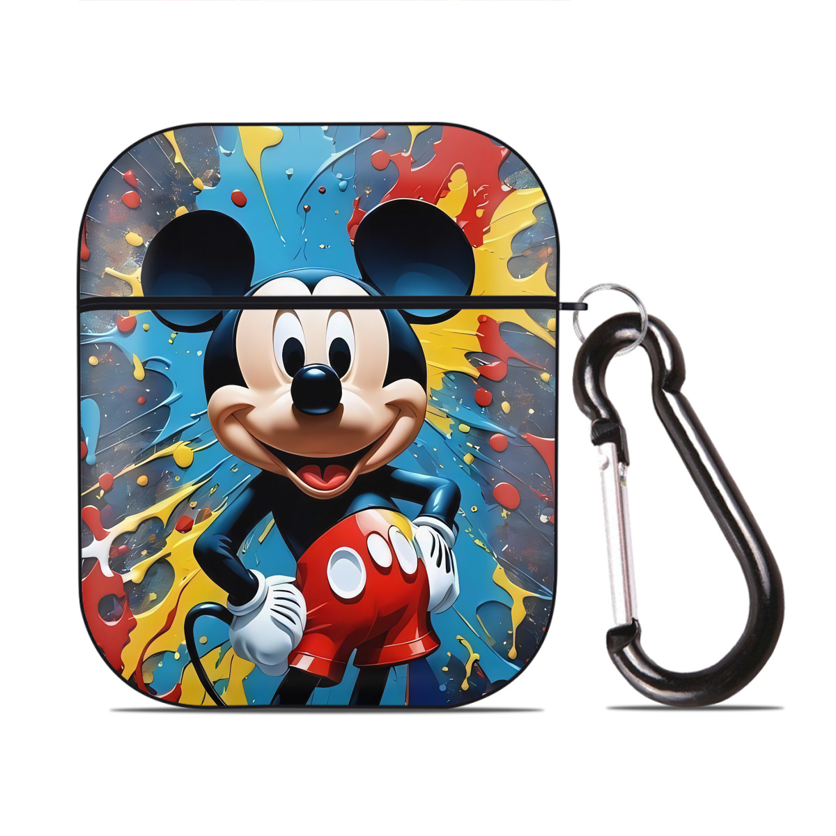 （画像用） ミッキーマウス Mickey Mouse AirPods 第2世代保護ケース ハードシェル ブラック 耐衝撃・防指紋・カラビナ付き