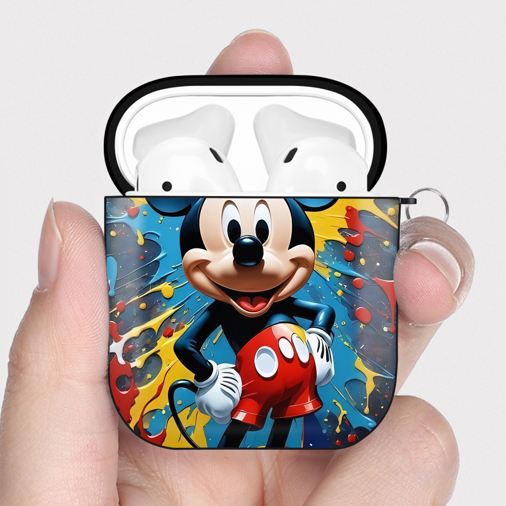 （画像用） ミッキーマウス Mickey Mouse AirPods 第2世代保護ケース ハードシェル ブラック 耐衝撃・防指紋・カラビナ付き