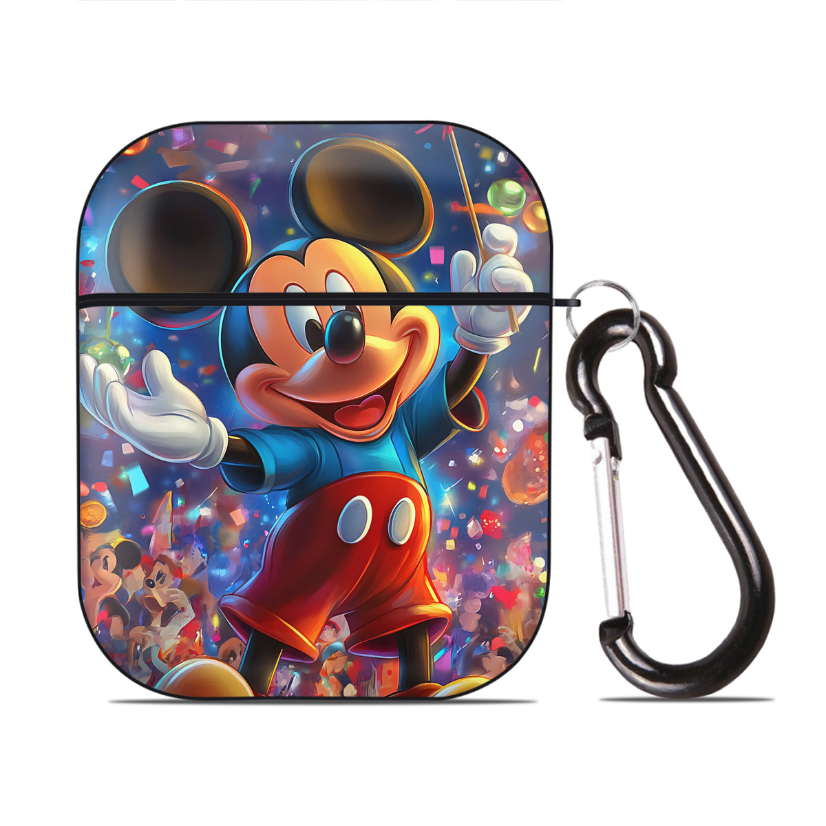 （画像用） ミッキーマウス Mickey Mouse AirPods 第2世代保護ケース ハードシェル ブラック 耐衝撃・防指紋・カラビナ付き
