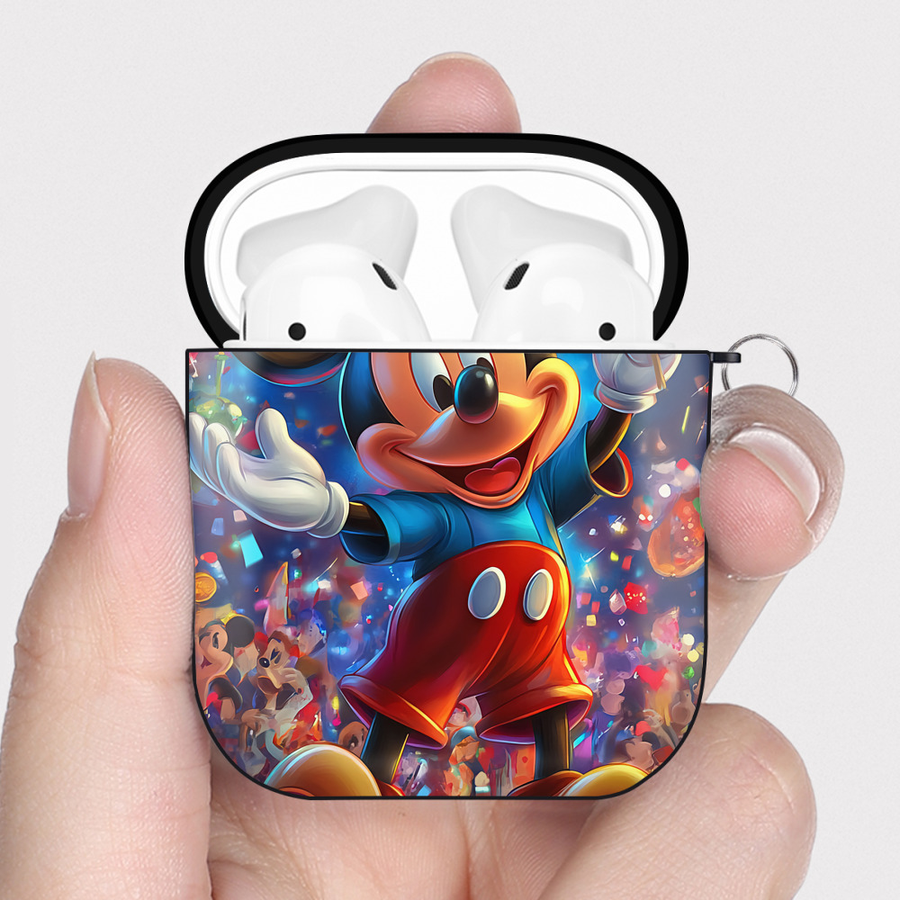 （画像用） ミッキーマウス Mickey Mouse AirPods 第2世代保護ケース ハードシェル ブラック 耐衝撃・防指紋・カラビナ付き