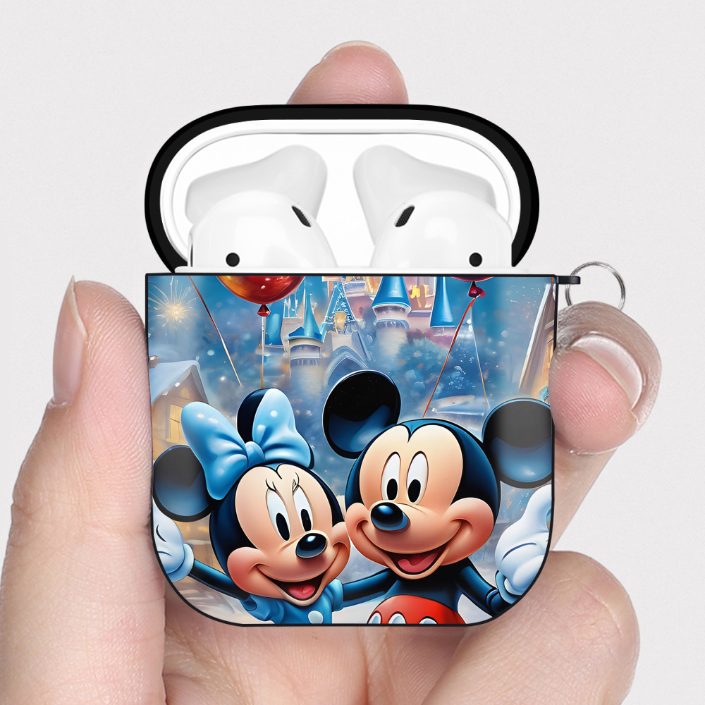 （画像用） ミッキーマウス Mickey Mouse AirPods 第2世代保護ケース ハードシェル ブラック 耐衝撃・防指紋・カラビナ付き