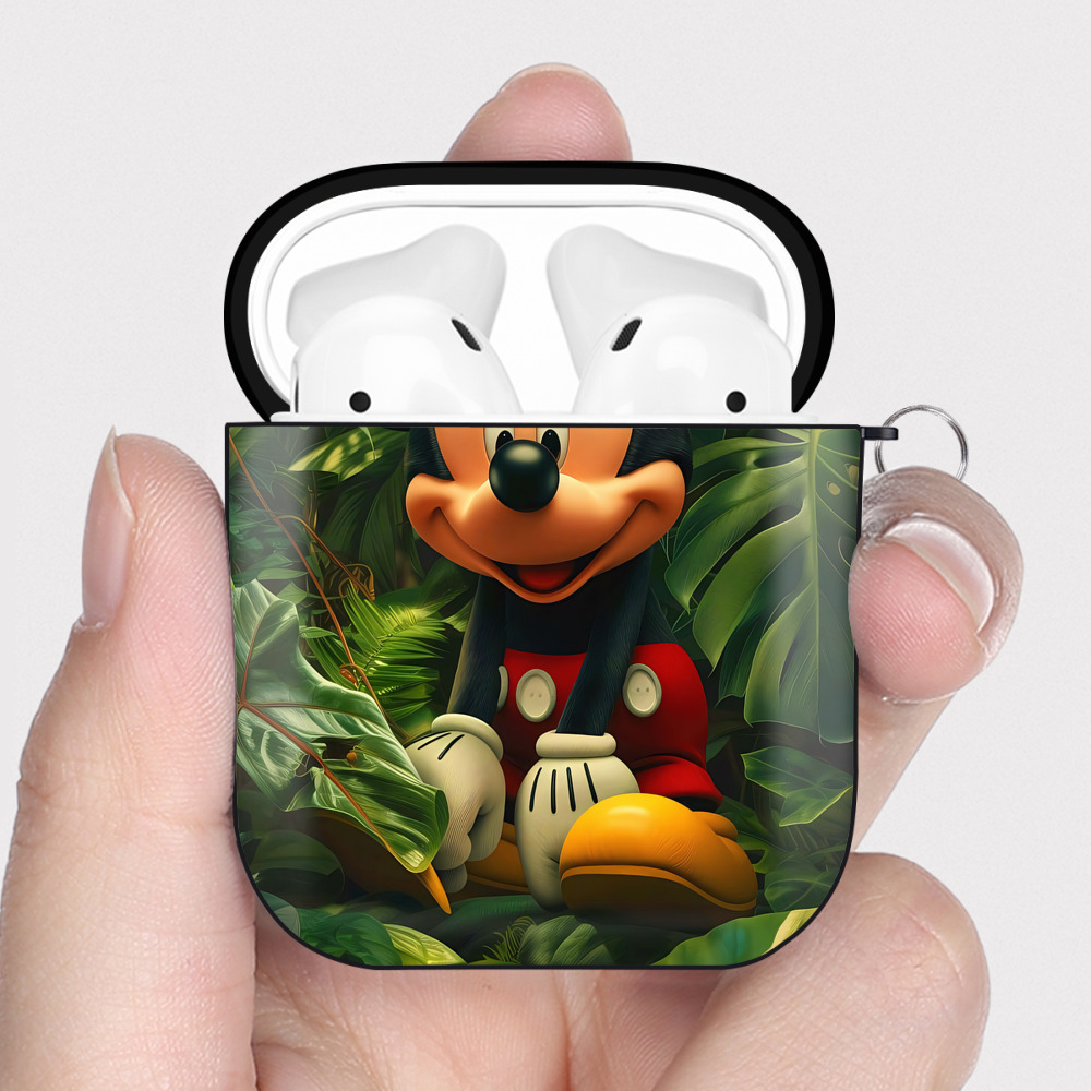 （画像用） ミッキーマウス Mickey Mouse AirPods 第2世代保護ケース ハードシェル ブラック 耐衝撃・防指紋・カラビナ付き