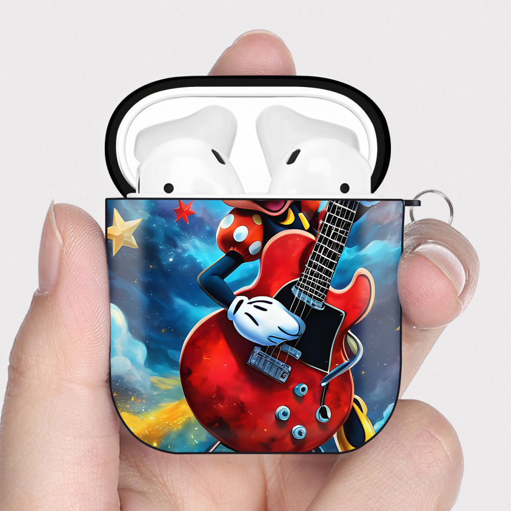 （画像用） ミッキーマウス Mickey Mouse AirPods 第2世代保護ケース ハードシェル ブラック 耐衝撃・防指紋・カラビナ付き