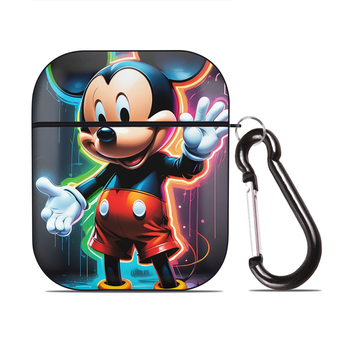 （画像用） ミッキーマウス Mickey Mouse AirPods 第2世代保護ケース ハードシェル ブラック 耐衝撃・防指紋・カラビナ付き