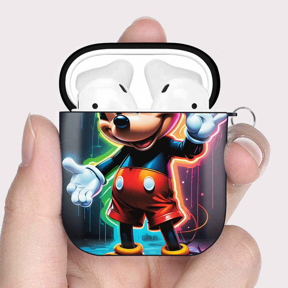 （画像用） ミッキーマウス Mickey Mouse AirPods 第2世代保護ケース ハードシェル ブラック 耐衝撃・防指紋・カラビナ付き