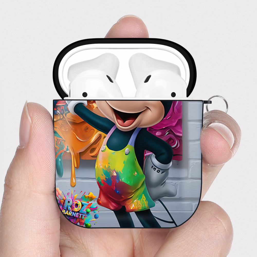 （画像用） ミッキーマウス Mickey Mouse AirPods 第2世代保護ケース ハードシェル ブラック 耐衝撃・防指紋・カラビナ付き