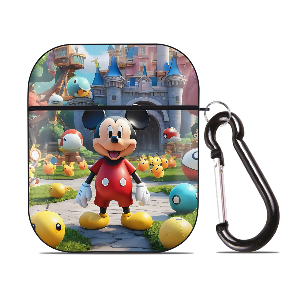 （画像用） ミッキーマウス Mickey Mouse AirPods 第2世代保護ケース ハードシェル ブラック 耐衝撃・防指紋・カラビナ付き
