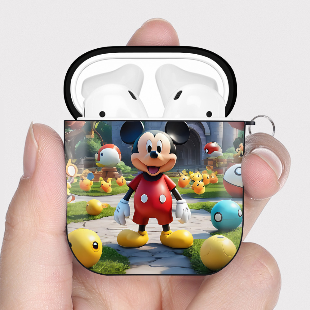 （画像用） ミッキーマウス Mickey Mouse AirPods 第2世代保護ケース ハードシェル ブラック 耐衝撃・防指紋・カラビナ付き