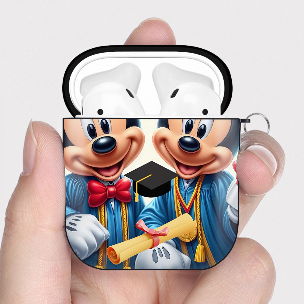 （画像用） ミッキーマウス Mickey Mouse AirPods 第2世代保護ケース ハードシェル ブラック 耐衝撃・防指紋・カラビナ付き