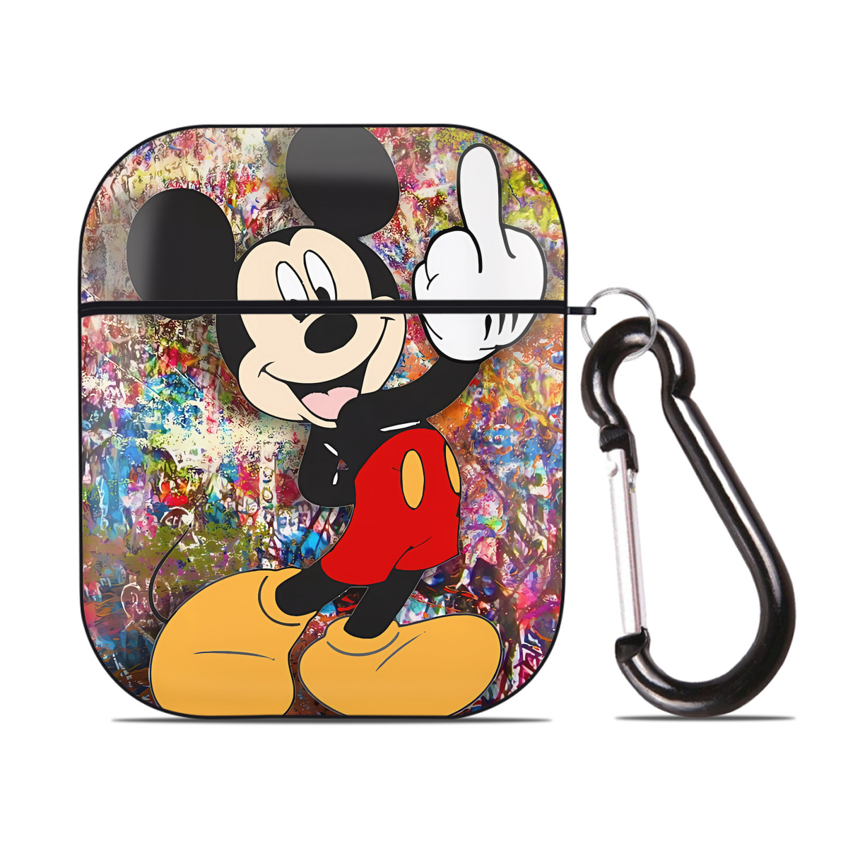 （画像用） ミッキーマウス Mickey Mouse AirPods 第2世代保護ケース ハードシェル ブラック 耐衝撃・防指紋・カラビナ付き