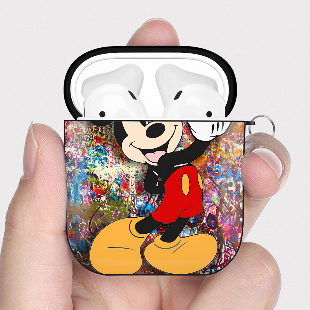 （画像用） ミッキーマウス Mickey Mouse AirPods 第2世代保護ケース ハードシェル ブラック 耐衝撃・防指紋・カラビナ付き