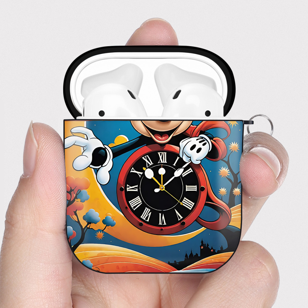 （画像用） ミッキーマウス Mickey Mouse AirPods 第2世代保護ケース ハードシェル ブラック 耐衝撃・防指紋・カラビナ付き