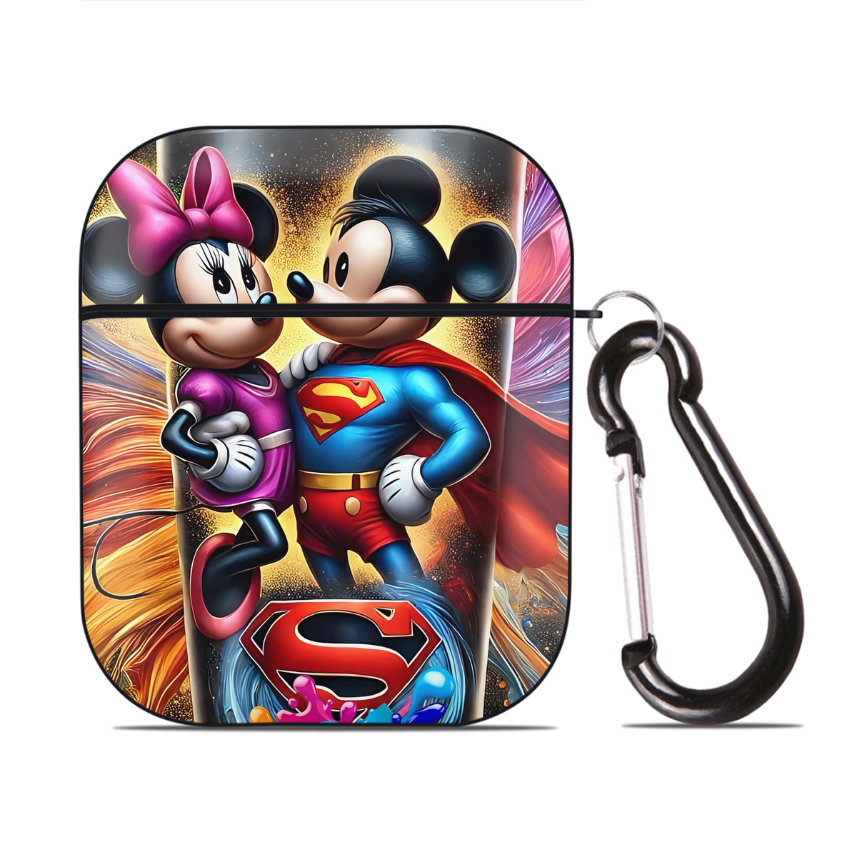 （画像用） ミッキーマウス Mickey Mouse AirPods 第2世代保護ケース ハードシェル ブラック 耐衝撃・防指紋・カラビナ付き