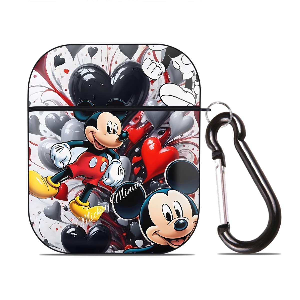 （画像用） ミッキーマウス Mickey Mouse AirPods 第2世代保護ケース ハードシェル ブラック 耐衝撃・防指紋・カラビナ付き
